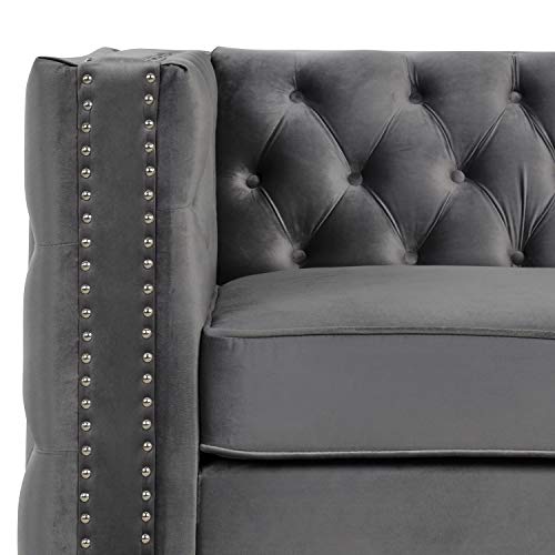 Morden Fort 85" Velvet Sofa for Living Room Furniture with Deep Dutch Velvet, Iron Legs Couch for Living Room Furniture Sets - Grey