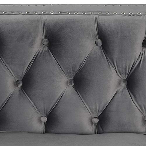 Morden Fort 85" Velvet Sofa for Living Room Furniture with Deep Dutch Velvet, Iron Legs Couch for Living Room Furniture Sets - Grey