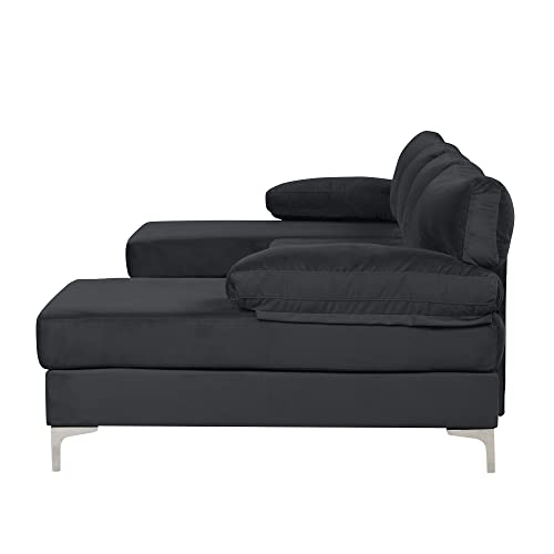 Casa Andrea Milano Modern Large Velvet Fabric U-Shape Sectional Sofa, Double Extra Wide Chaise Lounge Couch, Midnight