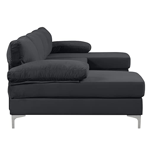 Casa Andrea Milano Modern Large Velvet Fabric U-Shape Sectional Sofa, Double Extra Wide Chaise Lounge Couch, Midnight