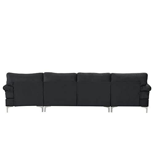 Casa Andrea Milano Modern Large Velvet Fabric U-Shape Sectional Sofa, Double Extra Wide Chaise Lounge Couch, Midnight
