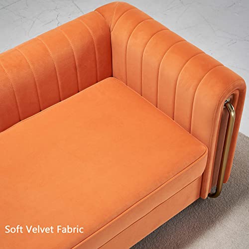 Dolonm Modern Velvet Sofa for Living Room, 84 Inches Long Upholstered Sofa Couch with High Armrest and Metal Legs Decor Furniture for Bedroom, Office (Orange)