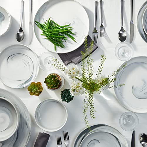 Stone Lain Marble Porcelain Dinnerware Set, 32 Piece Service for 8, Matte Gray