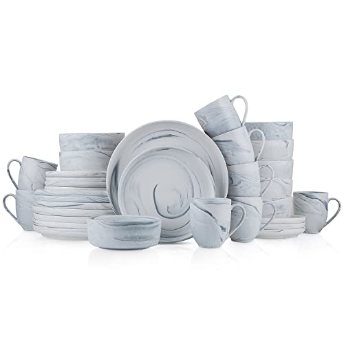 Stone Lain Marble Porcelain Dinnerware Set, 32 Piece Service for 8, Matte Gray