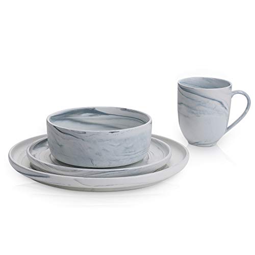 Stone Lain Marble Porcelain Dinnerware Set, 32 Piece Service for 8, Matte Gray