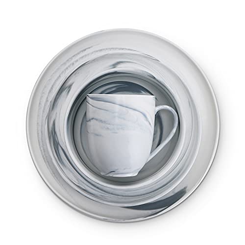 Stone Lain Marble Porcelain Dinnerware Set, 32 Piece Service for 8, Matte Gray