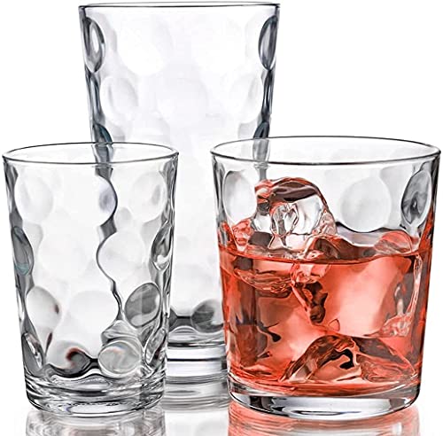 Home Essentials & Beyond Glassware Set 18 Piece Mixed Drinkware. Set of 6 Glass Tumblers 17 oz, Set of 6 Rock 13 oz. and Set of 6 Juice 7 oz Glass Cups Drinking Glasses.