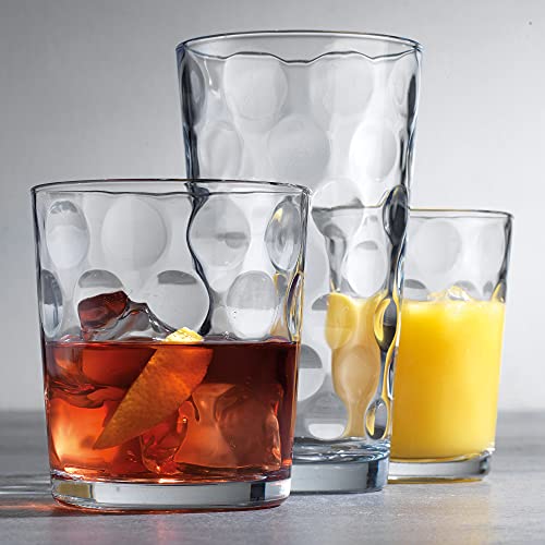 Home Essentials & Beyond Glassware Set 18 Piece Mixed Drinkware. Set of 6 Glass Tumblers 17 oz, Set of 6 Rock 13 oz. and Set of 6 Juice 7 oz Glass Cups Drinking Glasses.