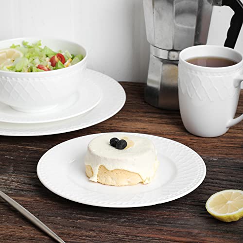 Stone Lain Bone China Basket Weave Embossed Round 16 Piece Dinnerware Set, White