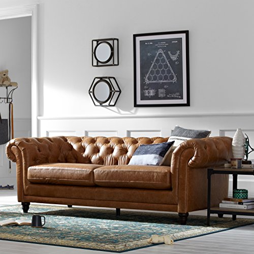 Amazon Brand - Stone & Beam Bradbury Chesterfield Tufted Leather Sofa Couch, 92.9"W, Cognac