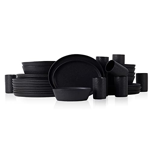 Stone by Mercer Project KATACHI Stoneware 32-Piece Dinnerware Set, Charcoal