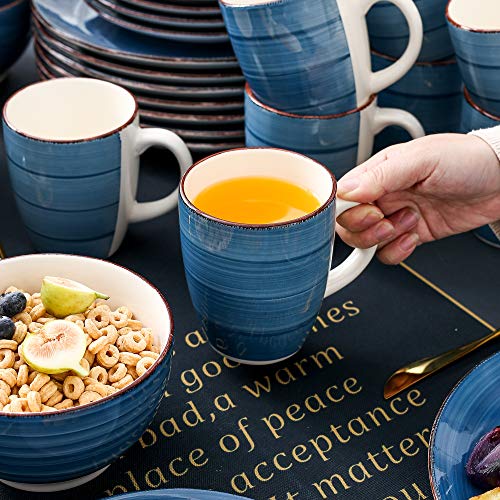 vancasso Stoneware Dinnerware Set, Bella 32 pieces Set of 8 Stoneware Dinner Set with Dinner Plates, Salad Plates, Bowls, Mugs, Microwave Dishwasher Safe - Blue