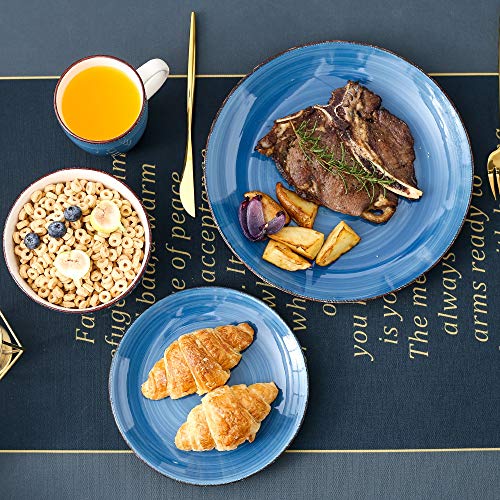 vancasso Stoneware Dinnerware Set, Bella 32 pieces Set of 8 Stoneware Dinner Set with Dinner Plates, Salad Plates, Bowls, Mugs, Microwave Dishwasher Safe - Blue