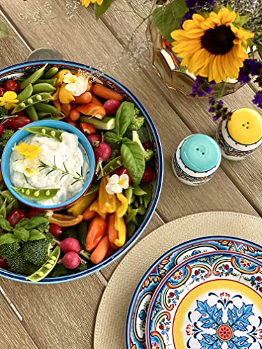 Euro Ceramica Zanzibar Double Bowl 16-Piece Dinnerware Set | Fine Kitchenware | Floral Multicolor Design Stoneware Tableware Service For 4