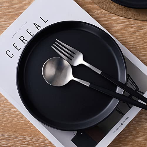 Stone Lain Jules Stoneware Round Dinnerware Set, Black,16-Piece Service for 4
