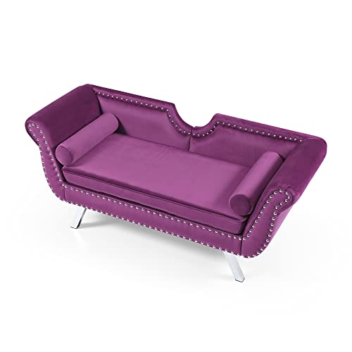 Holaki 61"Velvet Loveseat,Upholstered Chesterfield Sofa with 2 Round Pillows,Mid Century Modern Settee Love Seat with Nailhead Trim Curved Backrest Roll Arm,Metal Leg,Small Sofa for LivingRoom(Purple)