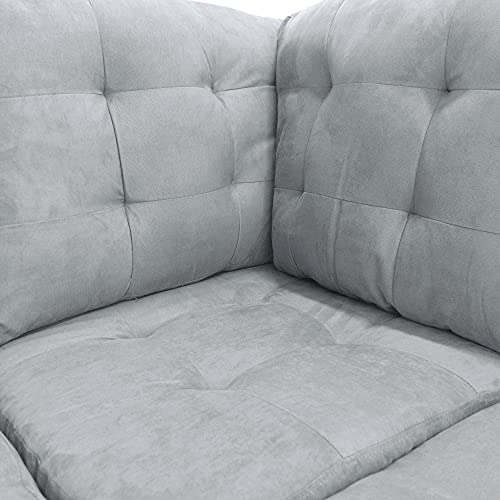 Casa Andrea Milano LLC 3 Piece Modern Tufted Micro Suede L Shaped Sectional Sofa Couch with Reversible Chaise & Ottoman, Large, Ash