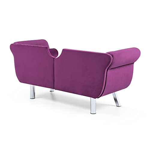 Holaki 61"Velvet Loveseat,Upholstered Chesterfield Sofa with 2 Round Pillows,Mid Century Modern Settee Love Seat with Nailhead Trim Curved Backrest Roll Arm,Metal Leg,Small Sofa for LivingRoom(Purple)