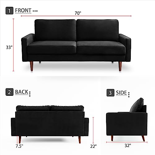 SILKIR 3-Person Sofa Couch for Living Room | Perfect for: Apartment/Studio/Office & Small Space | Velvet Fabric | Fast and Easy Assembly | (Black) Modern Contemporary Mid-Century