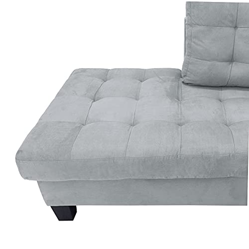 Casa Andrea Milano LLC 3 Piece Modern Tufted Micro Suede L Shaped Sectional Sofa Couch with Reversible Chaise & Ottoman, Large, Ash