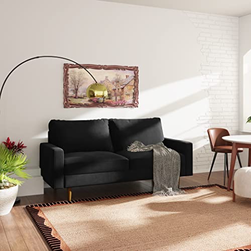 SILKIR 3-Person Sofa Couch for Living Room | Perfect for: Apartment/Studio/Office & Small Space | Velvet Fabric | Fast and Easy Assembly | (Black) Modern Contemporary Mid-Century
