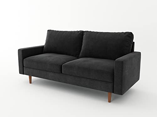 SILKIR 3-Person Sofa Couch for Living Room | Perfect for: Apartment/Studio/Office & Small Space | Velvet Fabric | Fast and Easy Assembly | (Black) Modern Contemporary Mid-Century
