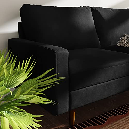 SILKIR 3-Person Sofa Couch for Living Room | Perfect for: Apartment/Studio/Office & Small Space | Velvet Fabric | Fast and Easy Assembly | (Black) Modern Contemporary Mid-Century