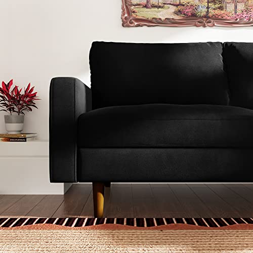 SILKIR 3-Person Sofa Couch for Living Room | Perfect for: Apartment/Studio/Office & Small Space | Velvet Fabric | Fast and Easy Assembly | (Black) Modern Contemporary Mid-Century