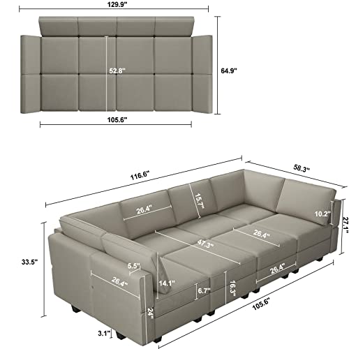 Belffin Modular Sectional Sofa with Storage Chaises Sectional Sleeper Sofa Couch 8 Seat Sectional Sofa Bed Grey…