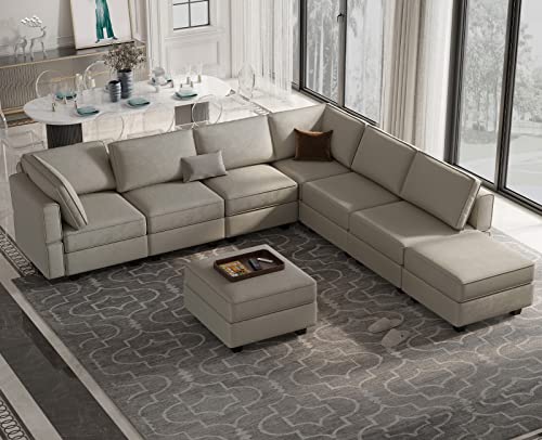 Belffin Modular Sectional Sofa with Storage Chaises Sectional Sleeper Sofa Couch 8 Seat Sectional Sofa Bed Grey…