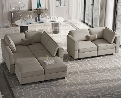 Belffin Modular Sectional Sofa with Storage Chaises Sectional Sleeper Sofa Couch 8 Seat Sectional Sofa Bed Grey…