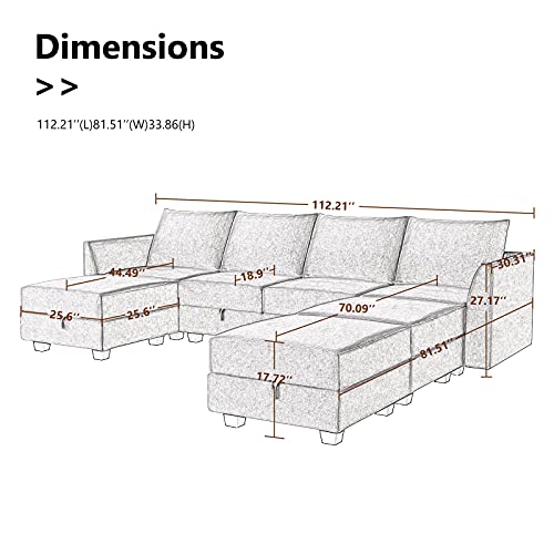 HONBAY Modular Sectional Sofa U Shaped Couch Reversible Sofa Couch with Storage Seat, Bluish Grey