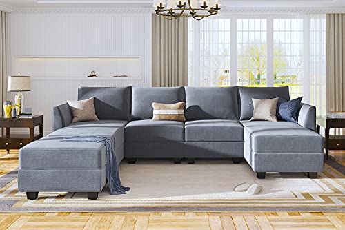 HONBAY Modular Sectional Sofa U Shaped Couch Reversible Sofa Couch with Storage Seat, Bluish Grey