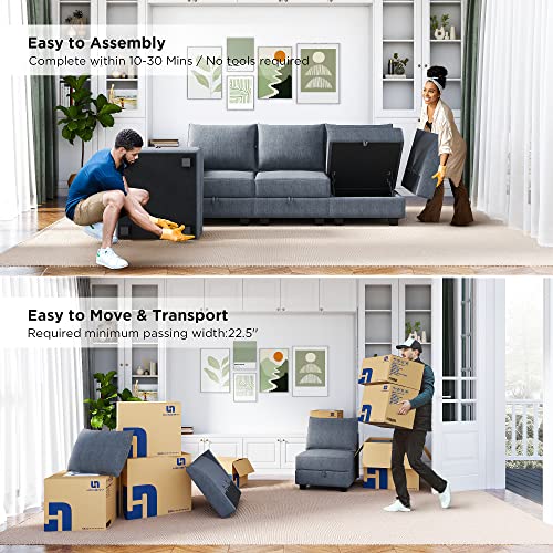 HONBAY Modular Sectional Sofa U Shaped Couch Reversible Sofa Couch with Storage Seat, Bluish Grey