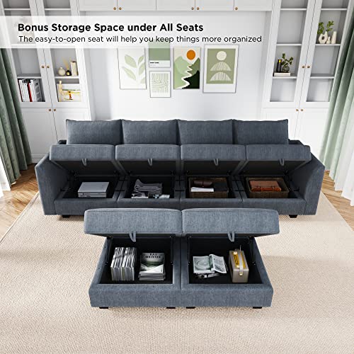 HONBAY Modular Sectional Sofa U Shaped Couch Reversible Sofa Couch with Storage Seat, Bluish Grey