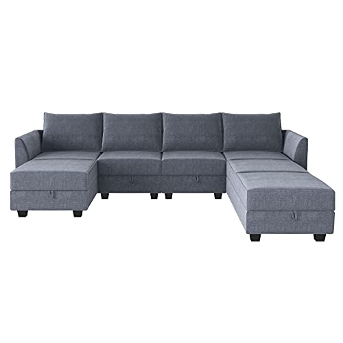 HONBAY Modular Sectional Sofa U Shaped Couch Reversible Sofa Couch with Storage Seat, Bluish Grey