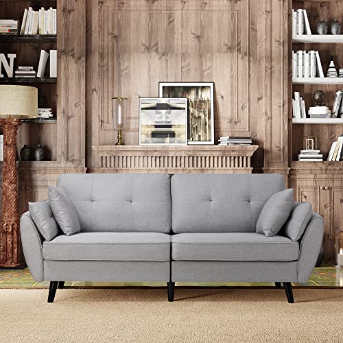 Shintenchi 79" Modern Fabric Loveseat Sofa Couch for Living Room Upholstered Large Size 2-Seat Low Back Deep Seat with 4 Pillows Furniture for Bedroom, Office Easy Assembly Light Grey