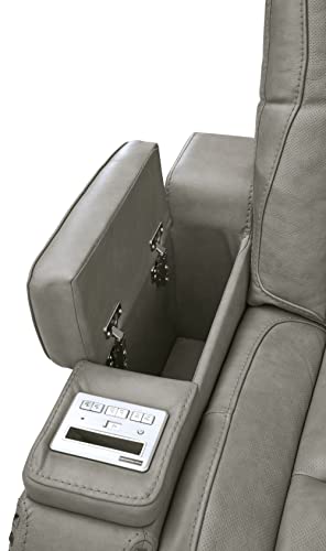 Signature Design by Ashley The Man-Den Leather Power Reclining Sofa with Adjustable Headrests & Wireless Charging, Gray