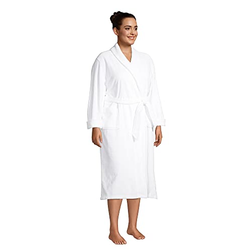 Lands' End Women's Long Sleeve Cotton Spa Bath Robe White Regular Large