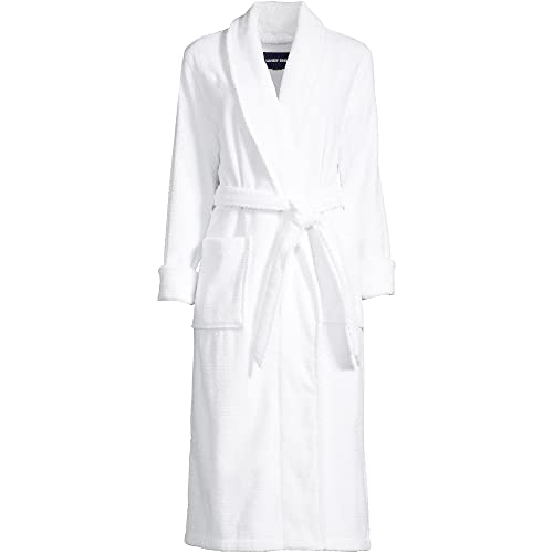 Lands' End Women's Long Sleeve Cotton Spa Bath Robe White Regular Large