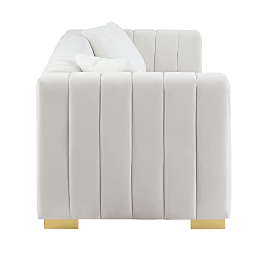 kevinplus Modern Sofa Couch 2 Set for Living Room, Velvet Chesterfield 2-Pcs Upholstered Sofa Couch for Apartment Bedroom Office, Strong Gold Metal Legs, White