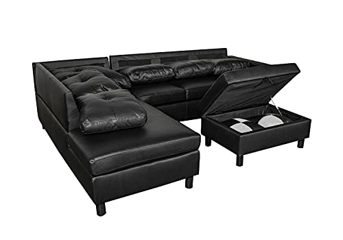 DHHU 3 Piece Living Room Furniture Set, Couch with Storage Footrest, Sectional Sofa for Home, Office, Studio, 103" x 72.5" x 32", D-L-Shaped/Black