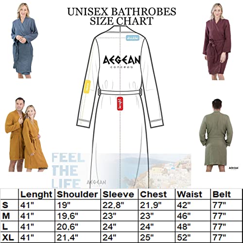 Aegean Concept - MUSLIN BATHROBE Organic Turkish 100% Cotton | Unisex - Men and Women | Super Absorbent, Sustainable and Cozy, Breathable and Fast Dry - Bath, Beach, Pool, SPA, Shower, Gym [MUSTARD-L]