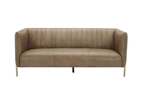 Amazon Brand – Rivet Frederick Mid-Century Channel Tufted Leather Sofa Couch, 77.5"W, Taupe
