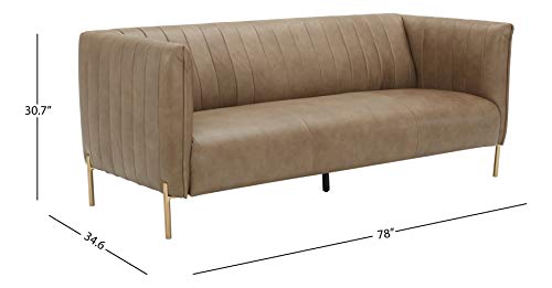 Amazon Brand – Rivet Frederick Mid-Century Channel Tufted Leather Sofa Couch, 77.5"W, Taupe