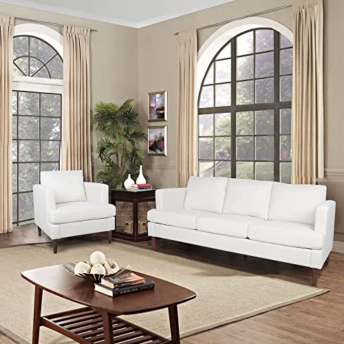AVZEAR Upholstered Velvet 3-Seat Sofa, Apartment Sofa Sectional Sofa 3 Seater Solid Wood Legs Sofa Couches Bedroom Sofas Mid Century Modern Sofa Couch for Living Room (White,1+3)