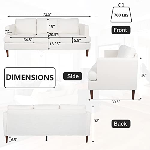 AVZEAR Upholstered Velvet 3-Seat Sofa, Apartment Sofa Sectional Sofa 3 Seater Solid Wood Legs Sofa Couches Bedroom Sofas Mid Century Modern Sofa Couch for Living Room (White,1+3)