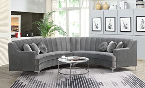 Legend Vansen Velvet Sofa for Living Room Oversized Round Shape Sectional, 142" L x 31" D x 36" H, Grey