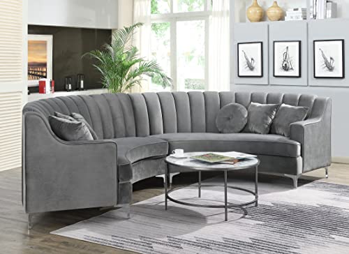 Legend Vansen Velvet Sofa for Living Room Oversized Round Shape Sectional, 142" L x 31" D x 36" H, Grey