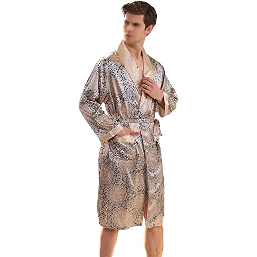 Feilx Men's Satin Bathrobe Nightgown Casual Kimono Robe Loungewear Sleepwear Pajama (Color : As Shown, Size : 5X-Large)